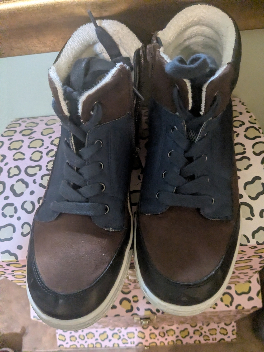 Boys Brown and Navy Casual High-Top Shoes